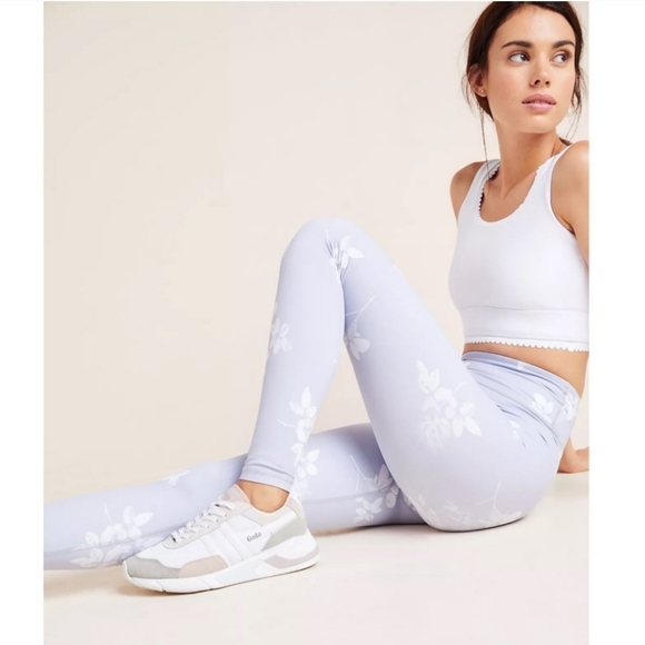 Anthropologie All Fenix Lottie Leggings Floral Light Lilac Gray High Rise Size S - Picture 13 of 13